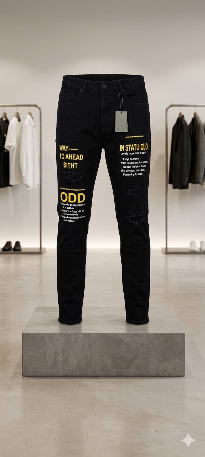 Black Graphic Print Distressed Jeans – Men's Premium
