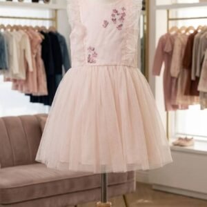 Pink Butterfly Embroidered Tulle Frock – Girls