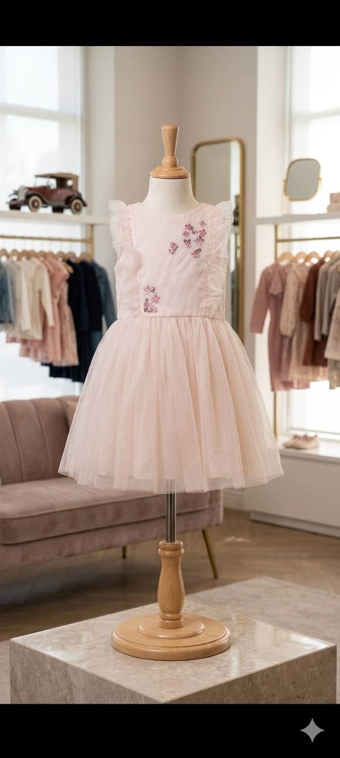 Pink Butterfly Embroidered Tulle Frock – Girls