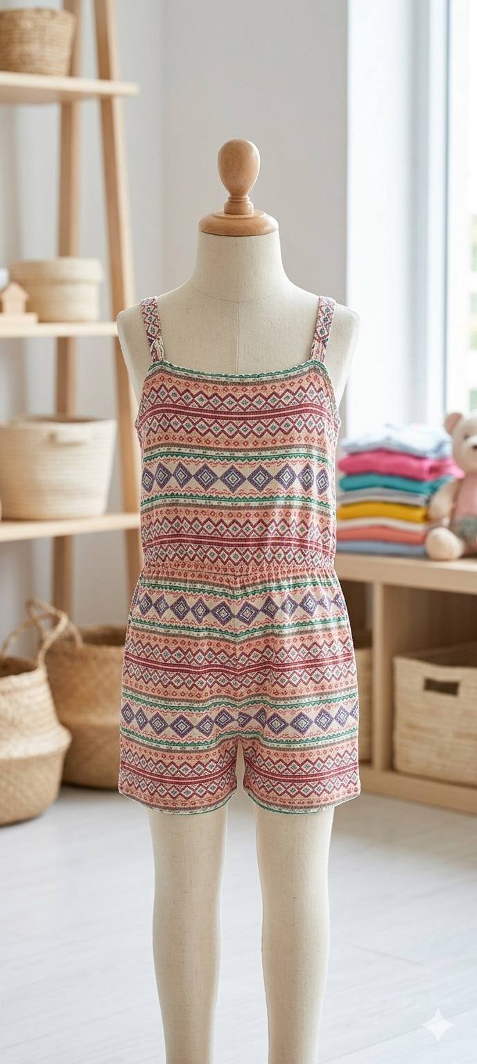 Boho Aztec Print Strappy Kids Romper – Girls