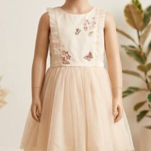 Cream Butterfly Embroidered Tulle Frock – Girls Premium