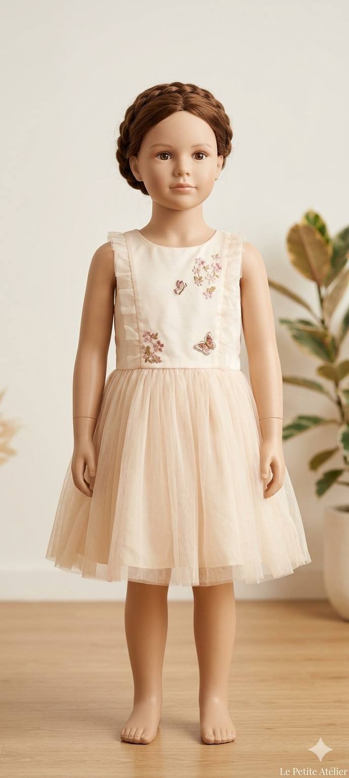 Cream Butterfly Embroidered Tulle Frock – Girls Premium