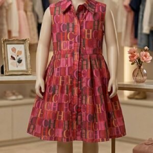 Red Multi-Print Sleeveless Shirt Dress – Girls