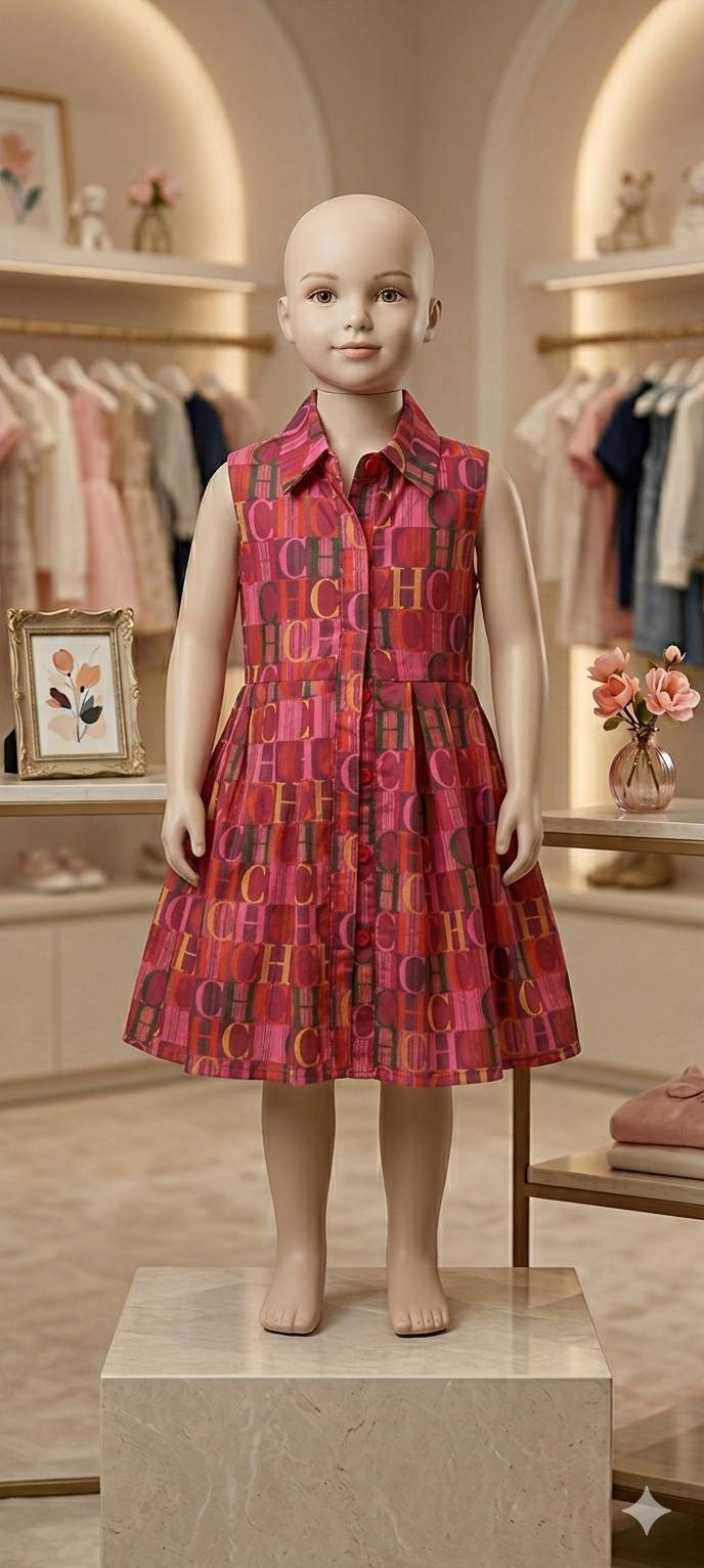 Red Multi-Print Sleeveless Shirt Dress – Girls
