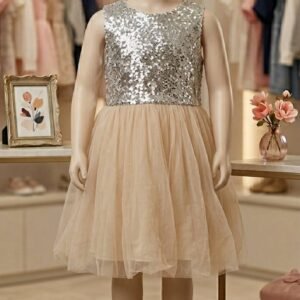 Silver Sequin Top with Champagne Tulle Frock – Girls