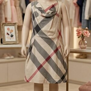Beige Check Cowl Neck Casual Dress – Girls