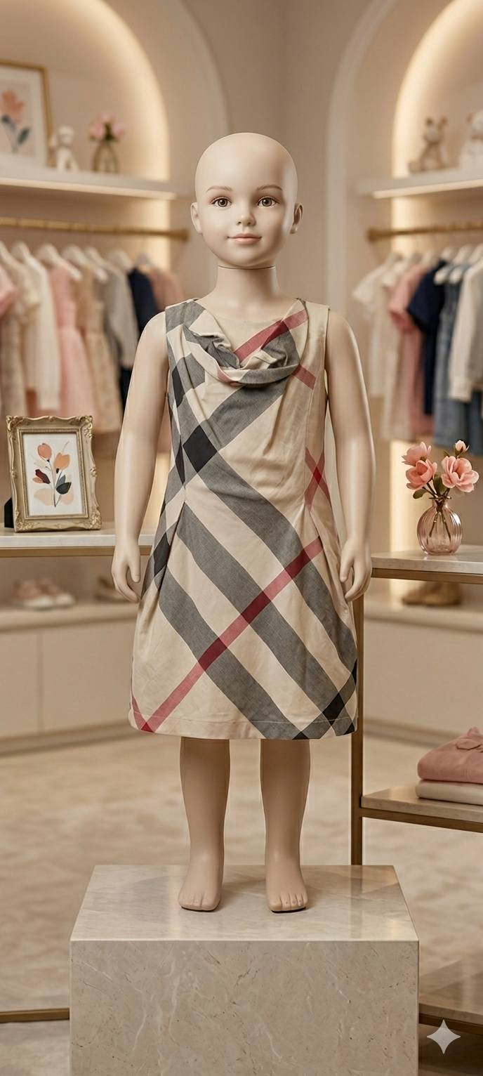 Beige Check Cowl Neck Casual Dress – Girls