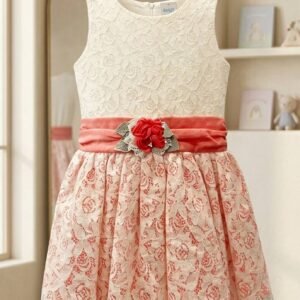 Ivory & Coral Lace Rose Waist Frock – Girls