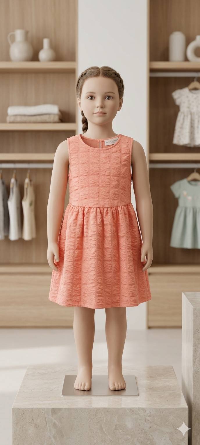 Coral Textured Sleeveless Casual Dress – Girls