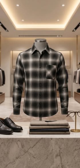 Black & White Plaid Flannel Shirt โ Men's Premium
