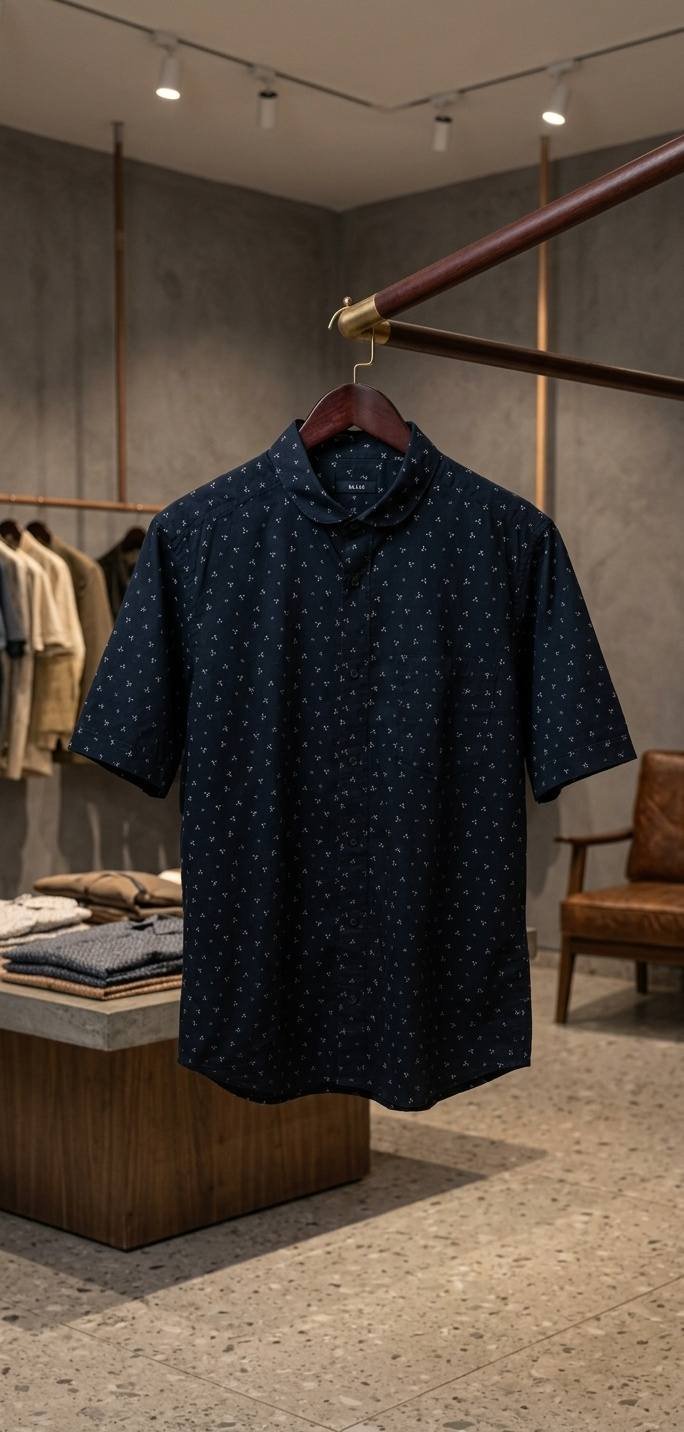 Navy Blue Printed Half Sleeve Polo Shirt – Men's Premium