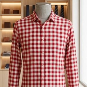 Red & White Gingham Check Shirt โ Men's Premium