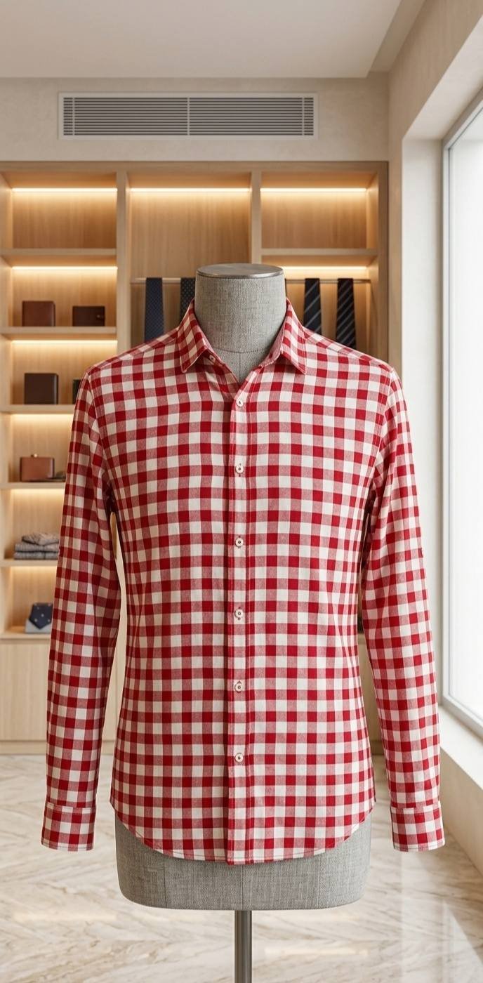 Red & White Gingham Check Shirt – Men's Premium