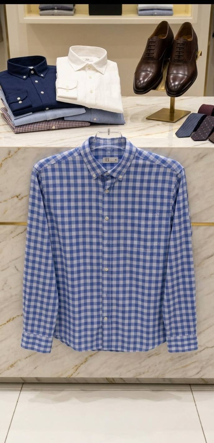 Blue Gingham Check Casual Shirt – Men's Premium
