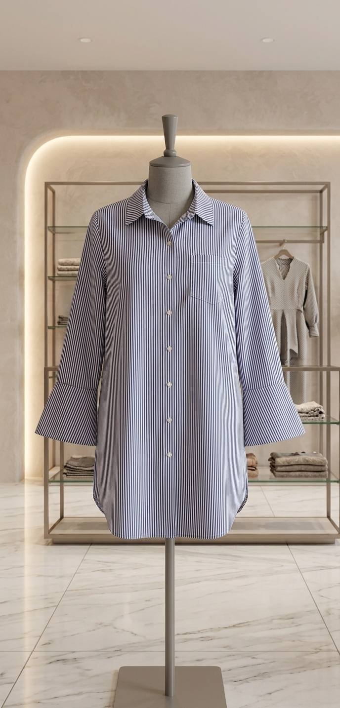 Navy Blue Striped Long Shirt – Ladies Premium