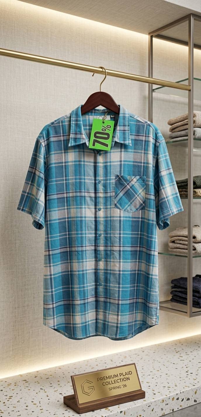 Teal Plaid Half Sleeve Shirt – Men's Premium