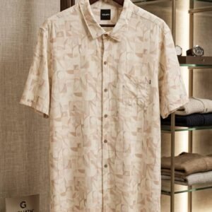 Beige Geometric Print Half Sleeve Shirt – Men's Premium