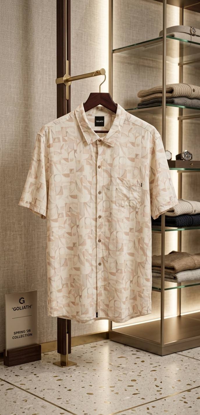Beige Geometric Print Half Sleeve Shirt – Men's Premium