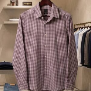 Maroon & White Gingham Check Shirt – Men's Premium