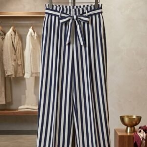 Navy & White Striped Wide Leg Plazoo with Bow Tie – Ladies