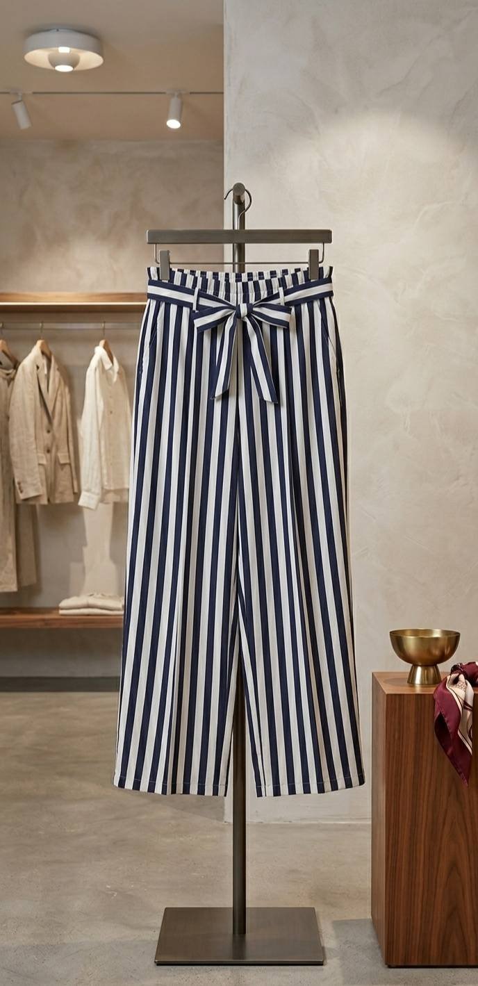 Navy & White Striped Wide Leg Plazoo with Bow Tie – Ladies