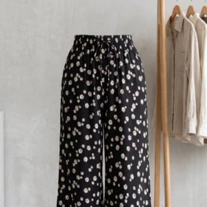 Black Daisy Print Wide Leg Drawstring Plazoo – Ladies