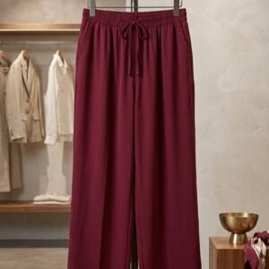 Maroon Solid Wide Leg Drawstring Plazoo – Ladies