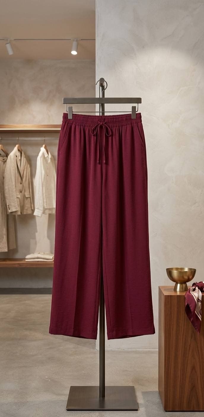 Maroon Solid Wide Leg Drawstring Plazoo – Ladies