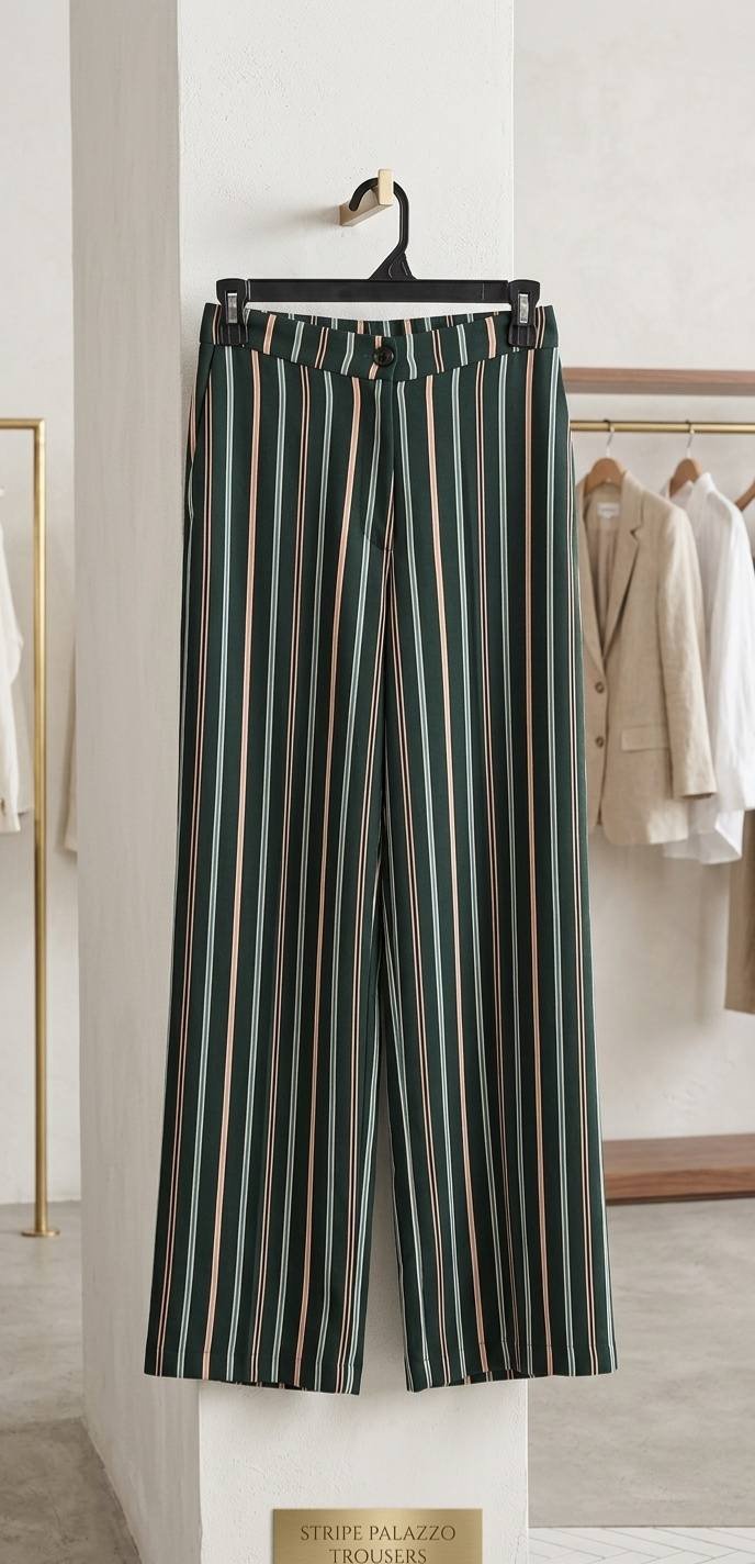 Dark Green Multi-Stripe Palazzo Trousers – Ladies
