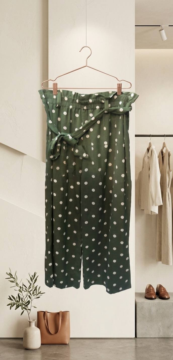 Olive Green Polka Dot Belted Wide Leg Plazoo – Ladies