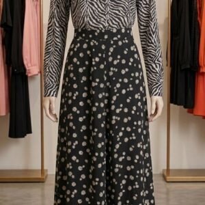 Zebra Print Shirt with Black Daisy Flared Midi Skirt – Ladies Set