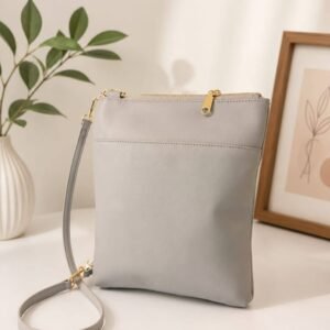 Grey Minimalist Crossbody Bag with Gold Hardware