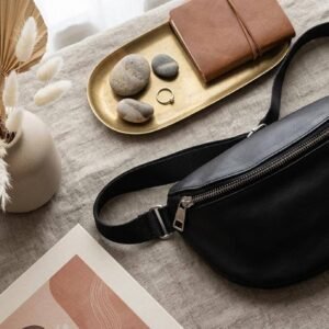 Black Leather Sling Bag / Waist Bag