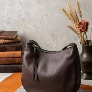 Brown Pebbled Leather Hobo Shoulder Bag