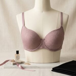 Mauve Pink Floral Lace Padded Bra