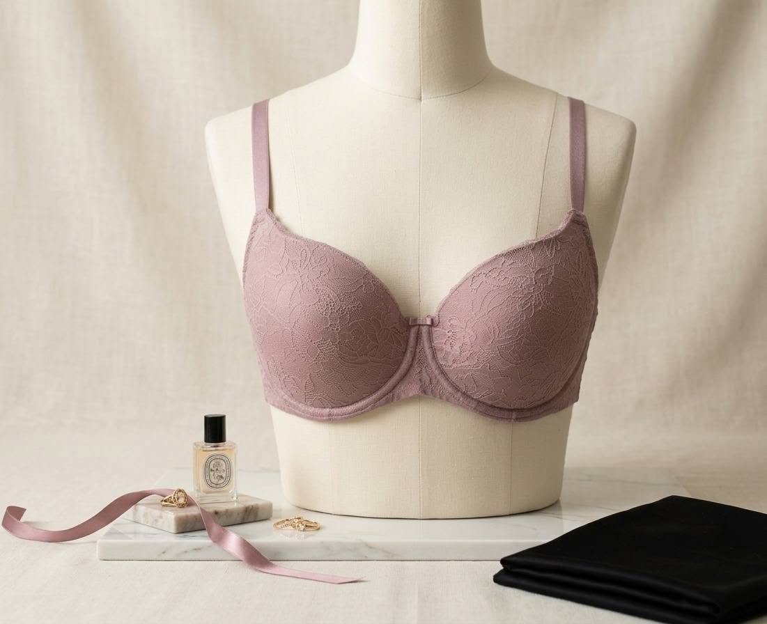 Mauve Pink Floral Lace Padded Bra