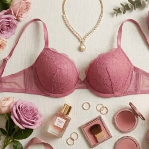 Rose Pink Floral Lace Padded Bra