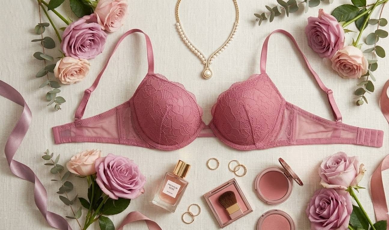 Rose Pink Floral Lace Padded Bra