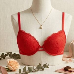 Red Floral Lace Push-Up Bra