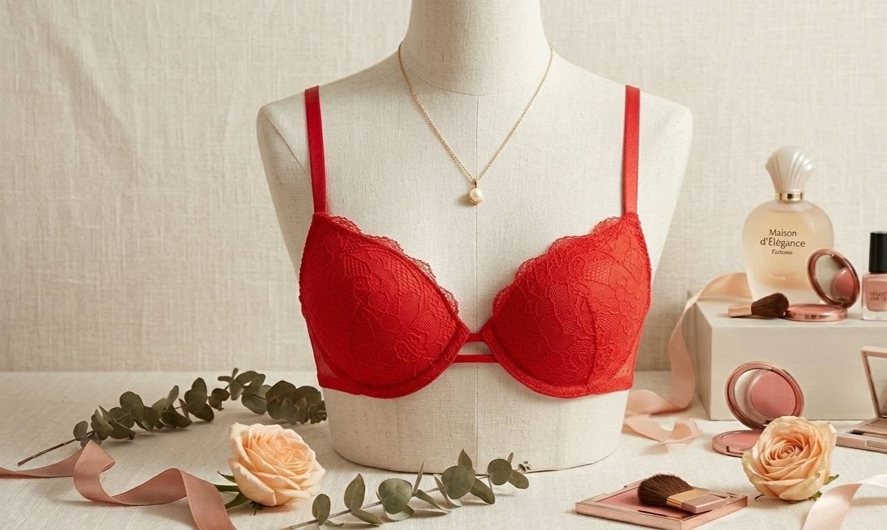 Red Floral Lace Push-Up Bra