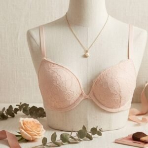 Nude Peach Floral Lace Padded Bra