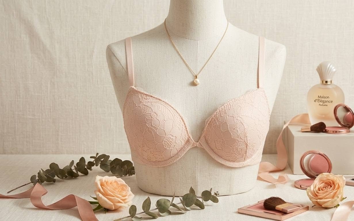 Nude Peach Floral Lace Padded Bra