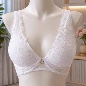 White Floral Lace Padded Bra with Heart Clasp