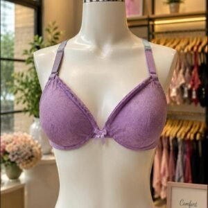 Lavender Purple Textured Lace Padded Bra