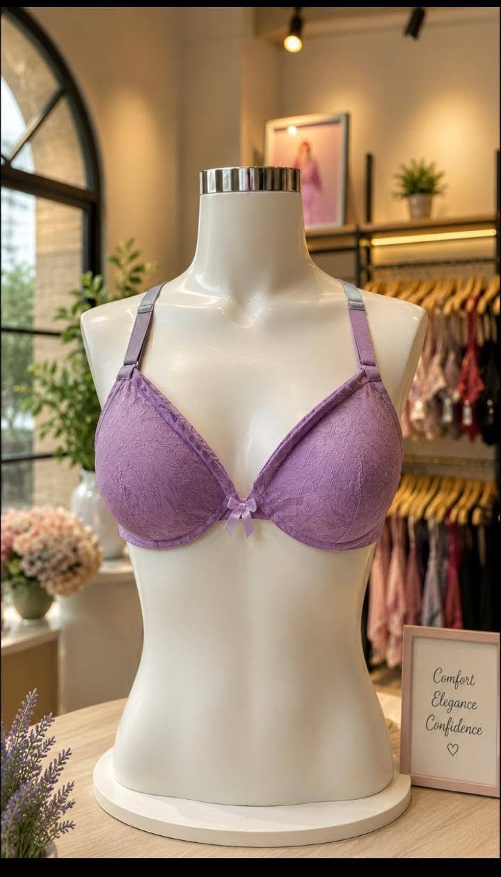 Lavender Purple Textured Lace Padded Bra