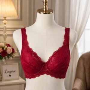 Maroon Red Floral Lace Padded Bra