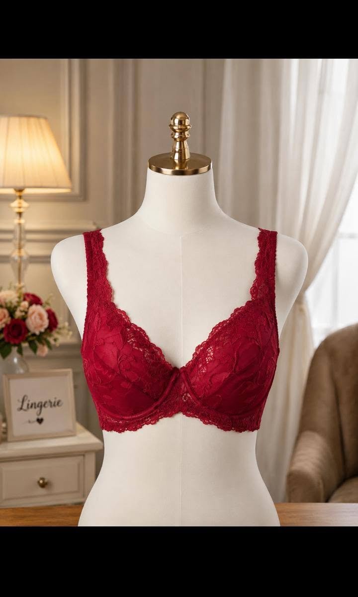 Maroon Red Floral Lace Padded Bra