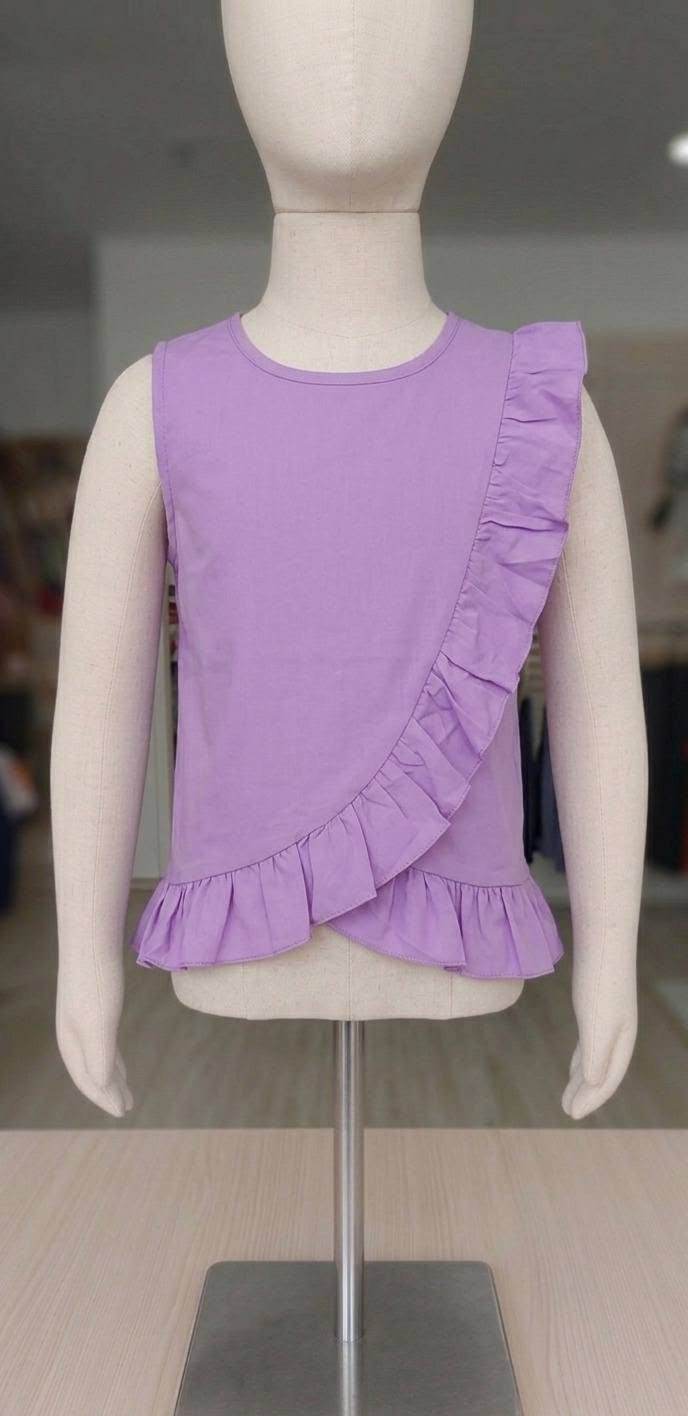 Girls Purple Ruffle Sleeveless Top