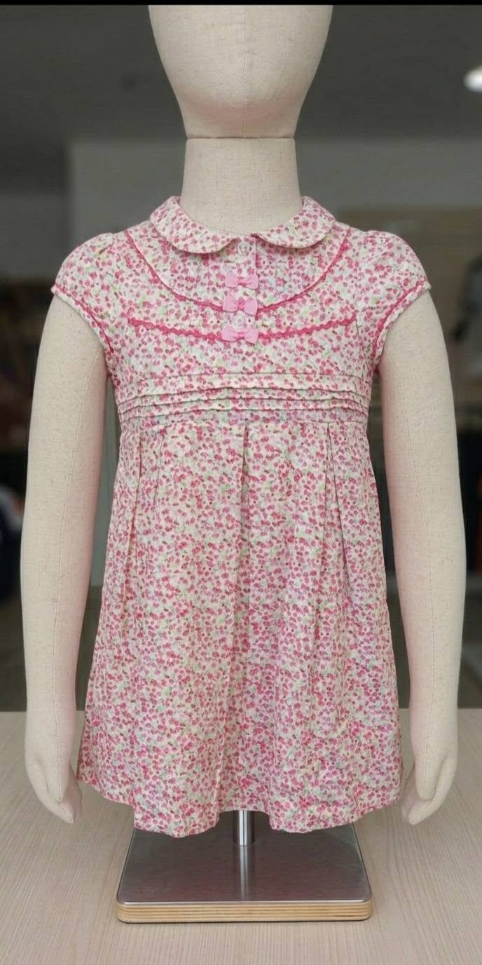 Kids Pink Floral Dress with Peter Pan Collar