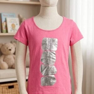 Kids Pink T-Shirt with Silver Metallic Panel